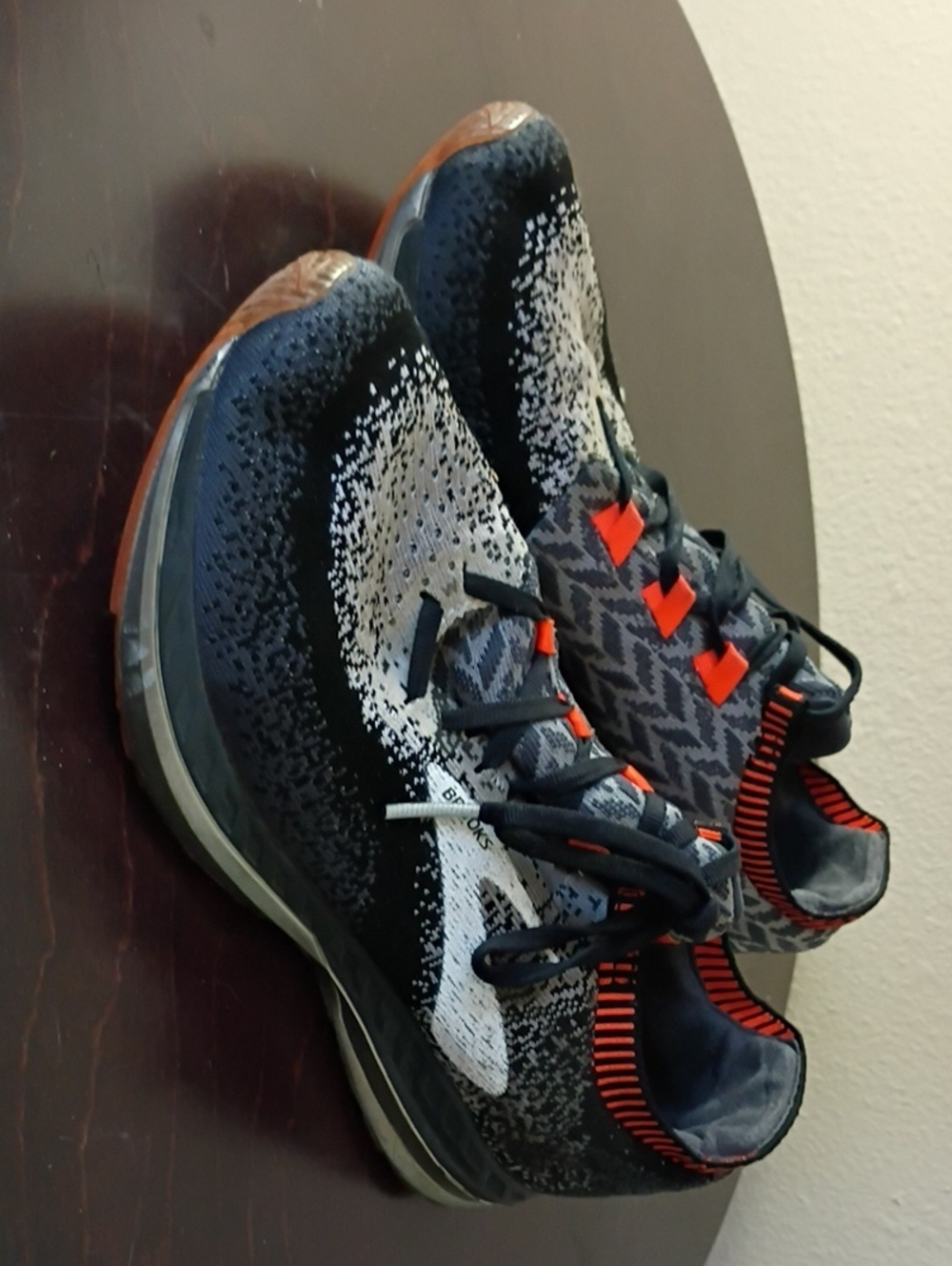 Brooks, Bedlam Knit Running Shoes in Black, Gray & Orange